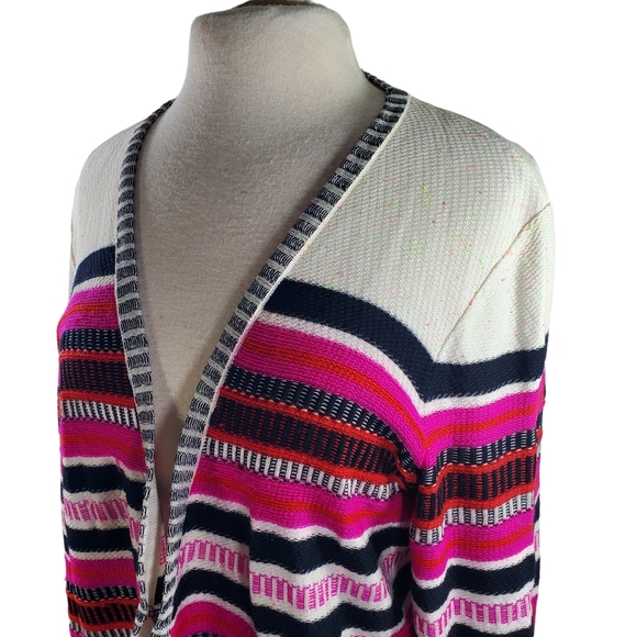 St John Cardigan Sweater 3/4 Sleeve Striped Viscose Wool Cashmere Size Large - Picture 1 of 9